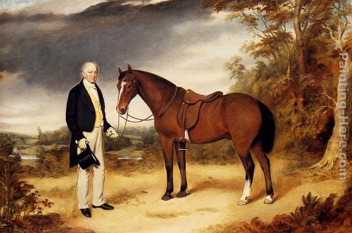 William Webb A Gentleman Holding a Chestnut Hunter in a Wooded Landscape